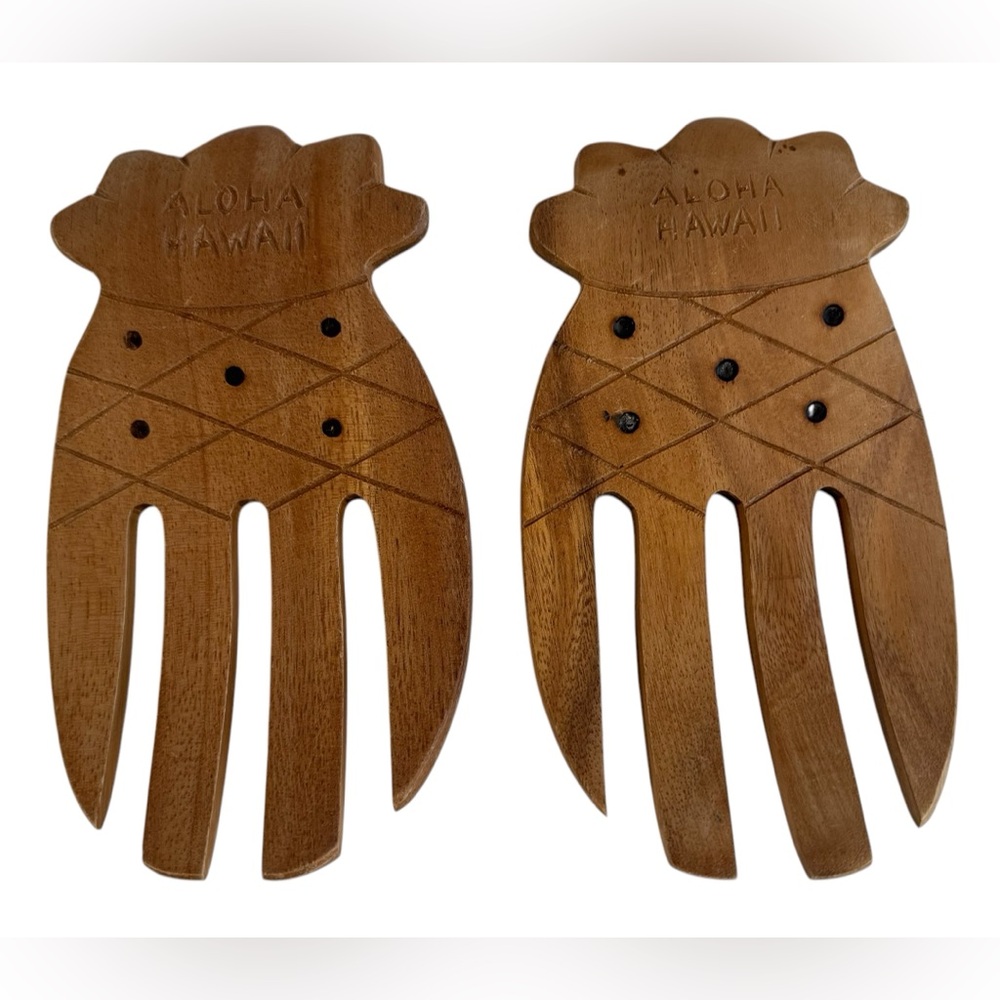 Set of Vintage Monkey Pod Wooden Pineapple Salad Servers